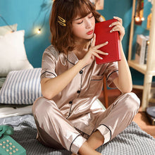 Load image into Gallery viewer, Short Sleeve Silk Pajamas Spring Women Summer Pajama Sets Silk Pijama Sleepwear Pyjamas Plus Size 3XL 4XL 5XL 85kg Nightwear Set