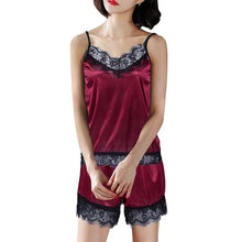 Load image into Gallery viewer, Women Sexy Pajamas Set Sexy Lace Spaghetti Strap Lingerie Sleepwear Suit Casual V-Neck Female 2 Piece Nightwear Shorts Set