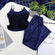 Load image into Gallery viewer, HiLoc Backless Satin Sexy Pajamas Black Lace Pajamas With Pants Loose Spaghetti Strap Intimate Lingerie Sleepwear Women Pj Set