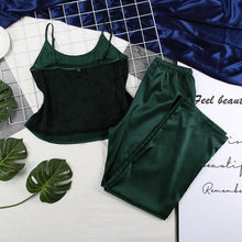 Load image into Gallery viewer, HiLoc Backless Satin Sexy Pajamas Black Lace Pajamas With Pants Loose Spaghetti Strap Intimate Lingerie Sleepwear Women Pj Set