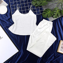 Load image into Gallery viewer, HiLoc Backless Satin Sexy Pajamas Black Lace Pajamas With Pants Loose Spaghetti Strap Intimate Lingerie Sleepwear Women Pj Set