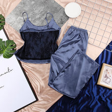 Load image into Gallery viewer, HiLoc Backless Satin Sexy Pajamas Black Lace Pajamas With Pants Loose Spaghetti Strap Intimate Lingerie Sleepwear Women Pj Set