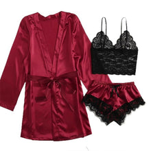 Load image into Gallery viewer, Long sleeve Womens Pajamas Sexy Lace Lingerie Nightwear Underwear Sleepwear 3PC Suit Pajama Sets For Women Pijama Mujer