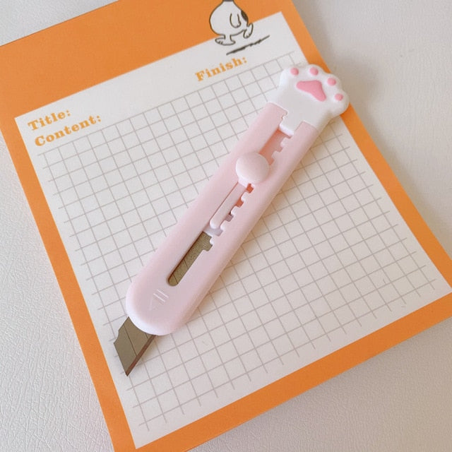 1 PCS Cute Girly Pink Cat Paw Alloy Mini Portalble Utility Knife Cutter Letter Envelope Opener