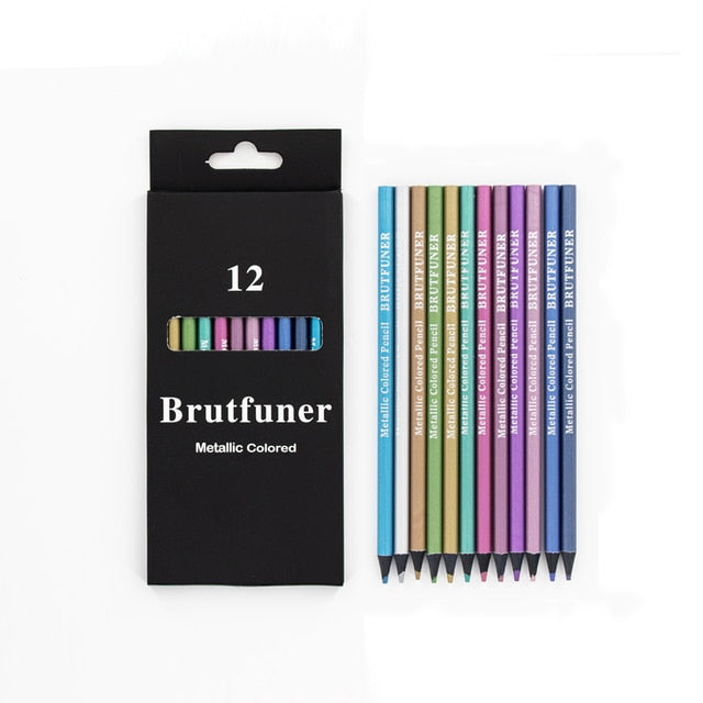 12 Color Metallic Colored Pencils Set Brutfuner Profession