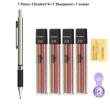Load image into Gallery viewer, 2.0 mm Mechanical Pencils Set 2B Automatic Student Pencils Color/Black Lead Refills Art Sketch Kawaii