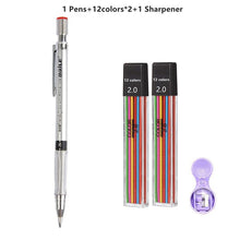 Load image into Gallery viewer, 2.0 mm Mechanical Pencils Set 2B Automatic Student Pencils Color/Black Lead Refills Art Sketch Kawaii