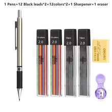 Load image into Gallery viewer, 2.0 mm Mechanical Pencils Set 2B Automatic Student Pencils Color/Black Lead Refills Art Sketch Kawaii