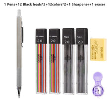 Load image into Gallery viewer, 2.0 mm Mechanical Pencils Set 2B Automatic Student Pencils Color/Black Lead Refills Art Sketch Kawaii