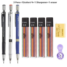 Load image into Gallery viewer, 2.0 mm Mechanical Pencils Set 2B Automatic Student Pencils Color/Black Lead Refills Art Sketch Kawaii