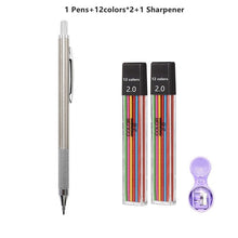 Load image into Gallery viewer, 2.0 mm Mechanical Pencils Set 2B Automatic Student Pencils Color/Black Lead Refills Art Sketch Kawaii