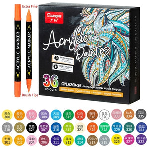 36 Colors Acrylic Paint Marker Pens, Extra Fine and Dots Tip, for Rock Painting, Mug, Ceramic, Glass, Wood, Fabric,Canvas,Metal