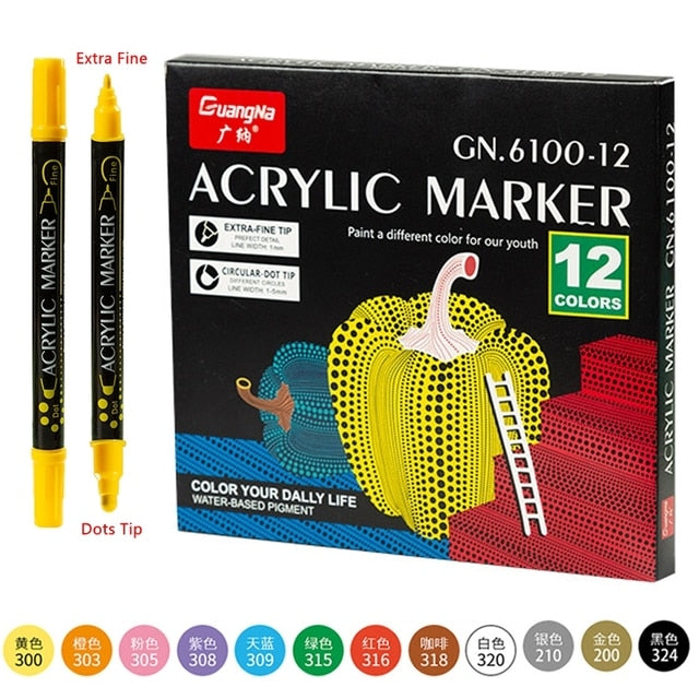 36 Colors Acrylic Paint Marker Pens, Extra Fine and Dots Tip, for Rock Painting, Mug, Ceramic, Glass, Wood, Fabric,Canvas,Metal
