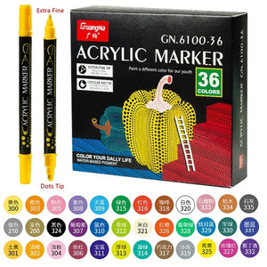 36 Colors Acrylic Paint Marker Pens, Extra Fine and Dots Tip, for Rock Painting, Mug, Ceramic, Glass, Wood, Fabric,Canvas,Metal