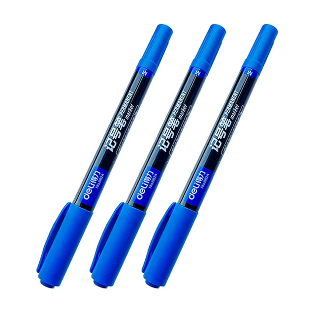 3Pcs High Quality Waterproof Permanent dual Tip 0.5/1.0 mm Nib Black Blue Red Art Marker Pens