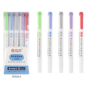 5 Colors/box Double Headed Highlighter Pen Set Fluorescent Markers