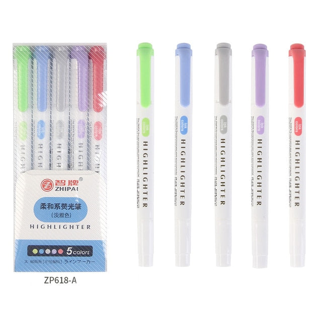 5 colores/caja de rotuladores fluorescentes de doble cabeza 