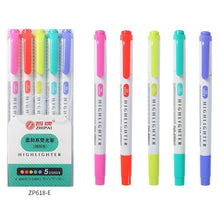 Load image into Gallery viewer, 5 Colors/box Double Headed Highlighter Pen Set Fluorescent Markers