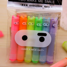 Charger l&#39;image dans la galerie, 6PCS/Set Rabbit Mini Fluorescent Highlighter Pen Kawaii Chalk Marker Pens  Stationery Material Escolar Papelaria  School Supplie