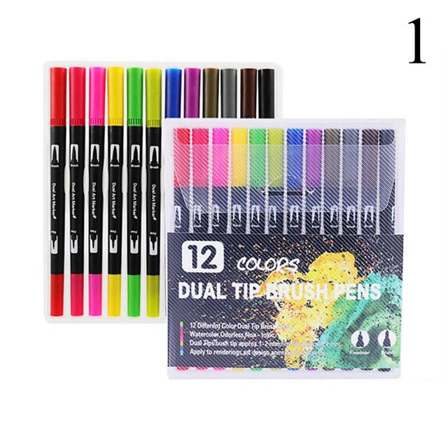 FineLiner Dual Tip Brush Art Markers Pen 12/48/72/100/120 Colors Watercolor Pens For Drawing Painting Calligraphy Art Supplies