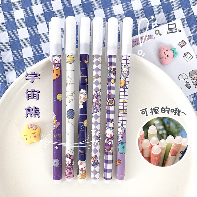 Haile 6Pc/Set Kawaii Game Cartoons Neutral Erasable Pen 0.5mm blue Gel Pens Washable Handle
