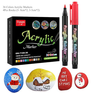 36 Colors Acrylic Paint Pens Brush Marker Pen for Rock Painting, Stone, Ceramic, Glass, Wood, Canvas ,DIY Art Making Supplies