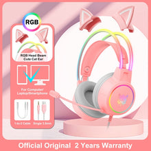 Charger l&#39;image dans la galerie, ONIKUMA K9 Pink Cat Ear Headphones with RGB LED Light Flexible Mic Gaming Headset 7.1 Surround Computer Earphones for PC Gamer