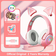 Charger l&#39;image dans la galerie, ONIKUMA K9 Pink Cat Ear Headphones with RGB LED Light Flexible Mic Gaming Headset 7.1 Surround Computer Earphones for PC Gamer