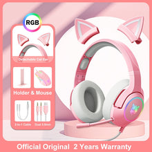 Charger l&#39;image dans la galerie, ONIKUMA K9 Pink Cat Ear Headphones with RGB LED Light Flexible Mic Gaming Headset 7.1 Surround Computer Earphones for PC Gamer