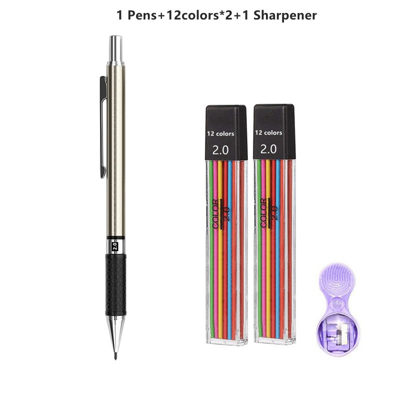2.0 mm Mechanical Pencils Set 2B Automatic Student Pencils Color/Black Lead Refills Art Sketch Kawaii