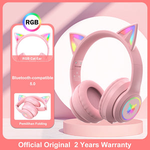 ONIKUMA K9 Pink Cat Ear Headphones with RGB LED Light Flexible Mic Gaming Headset 7.1 Surround Computer Earphones for PC Gamer