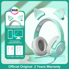 Charger l&#39;image dans la galerie, ONIKUMA K9 Pink Cat Ear Headphones with RGB LED Light Flexible Mic Gaming Headset 7.1 Surround Computer Earphones for PC Gamer