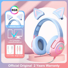 Charger l&#39;image dans la galerie, ONIKUMA K9 Pink Cat Ear Headphones with RGB LED Light Flexible Mic Gaming Headset 7.1 Surround Computer Earphones for PC Gamer
