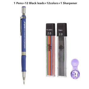 2.0 mm Mechanical Pencils Set 2B Automatic Student Pencils Color/Black Lead Refills Art Sketch Kawaii