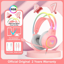 Charger l&#39;image dans la galerie, ONIKUMA K9 Pink Cat Ear Headphones with RGB LED Light Flexible Mic Gaming Headset 7.1 Surround Computer Earphones for PC Gamer