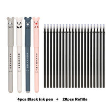 Charger l&#39;image dans la galerie, 4+20 Pcs/Set Kawaii Pig Bear Cat Erasable Gel Pen Refills Rods 0.35mm Blue Black Ink Washable Handle