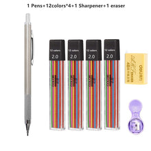 Load image into Gallery viewer, 2.0 mm Mechanical Pencils Set 2B Automatic Student Pencils Color/Black Lead Refills Art Sketch Kawaii