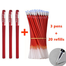 Load image into Gallery viewer, 3+20Pcs Ballpoint Pen And Refill Black Blue Red Ink Bullet 0.5mm Gel Pens