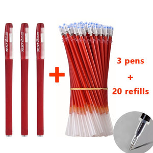 3+20Pcs Ballpoint Pen And Refill Black Blue Red Ink Bullet 0.5mm Gel Pens