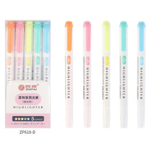 Load image into Gallery viewer, 5 Colors/box Double Headed Highlighter Pen Set Fluorescent Markers