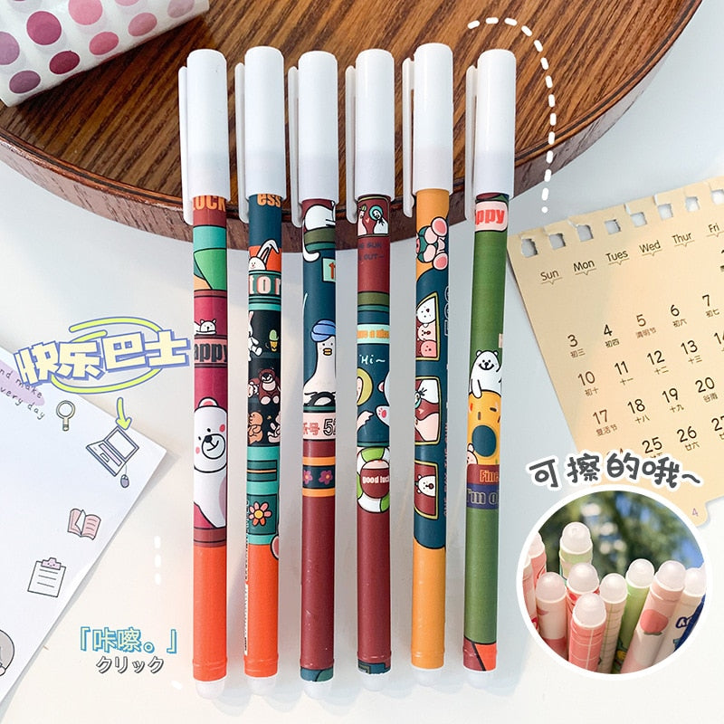 Haile 6Pc/Set Kawaii Game Cartoons Neutral Erasable Pen 0.5mm blue Gel Pens Washable Handle