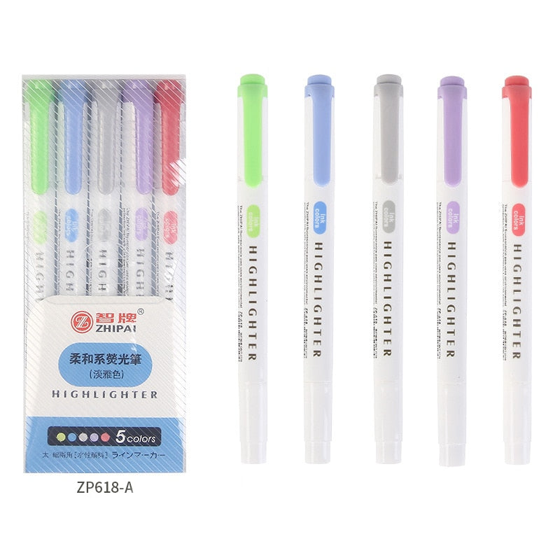 5 Colors/box Double Headed Highlighter Pen Set Fluorescent Markers