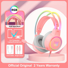 Charger l&#39;image dans la galerie, ONIKUMA K9 Pink Cat Ear Headphones with RGB LED Light Flexible Mic Gaming Headset 7.1 Surround Computer Earphones for PC Gamer