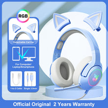 Charger l&#39;image dans la galerie, ONIKUMA K9 Pink Cat Ear Headphones with RGB LED Light Flexible Mic Gaming Headset 7.1 Surround Computer Earphones for PC Gamer