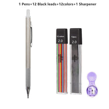 Load image into Gallery viewer, 2.0 mm Mechanical Pencils Set 2B Automatic Student Pencils Color/Black Lead Refills Art Sketch Kawaii