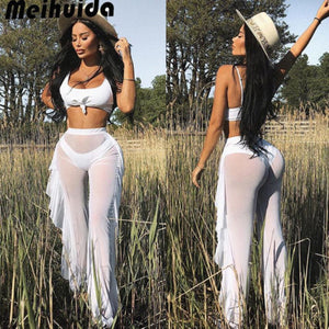 Sexy Women Bikini Cover Up Mesh Sheer See Through Plus Size Swimwear Bathing Pants Trousers Swimsuit Beachwear Swimming Suit