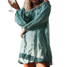 Load image into Gallery viewer, New Off Shoulder Beach Dress Bikini Cover Up Solid Sarong Swim Cover-ups Long Sleeve Beachwear Female Tied Tunic Summer Swimwear
