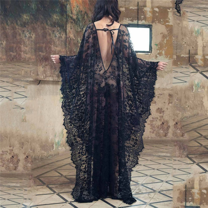 2019 nuevas mujeres encaje chifón Kimono playa Bikini cubrir abrigo ropa de playa malla vestido largo