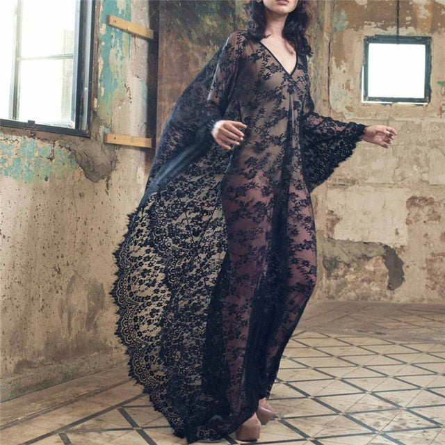 2019 nuevas mujeres encaje chifón Kimono playa Bikini cubrir abrigo ropa de playa malla vestido largo