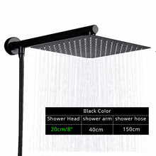 Load image into Gallery viewer, Rozin Black Ultrathin Rainfall Shower Head Wall Mounted Shower Arm Bracket Bar 150cm Shower Hose Bathroom Faucet Set